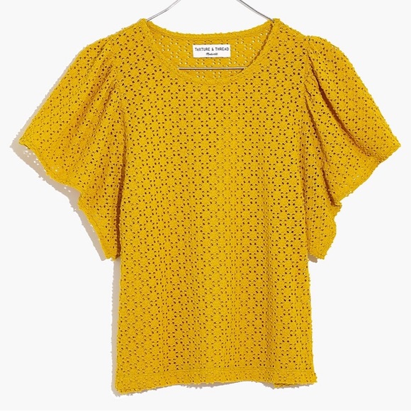 Madewell Tops - Madewell Texture & Thread Eyelet Flutter-Sleeve Top Mustard Yellow